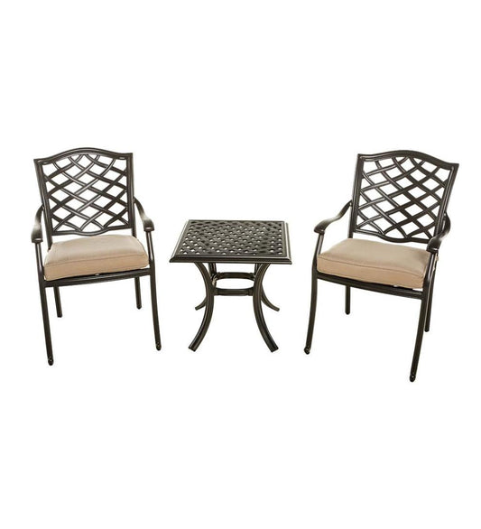 Plow & Hearth Metal Furniture Outdoor Living Park Grove Cast Aluminum Outdoor 3-Piece Seating Set With Cushions