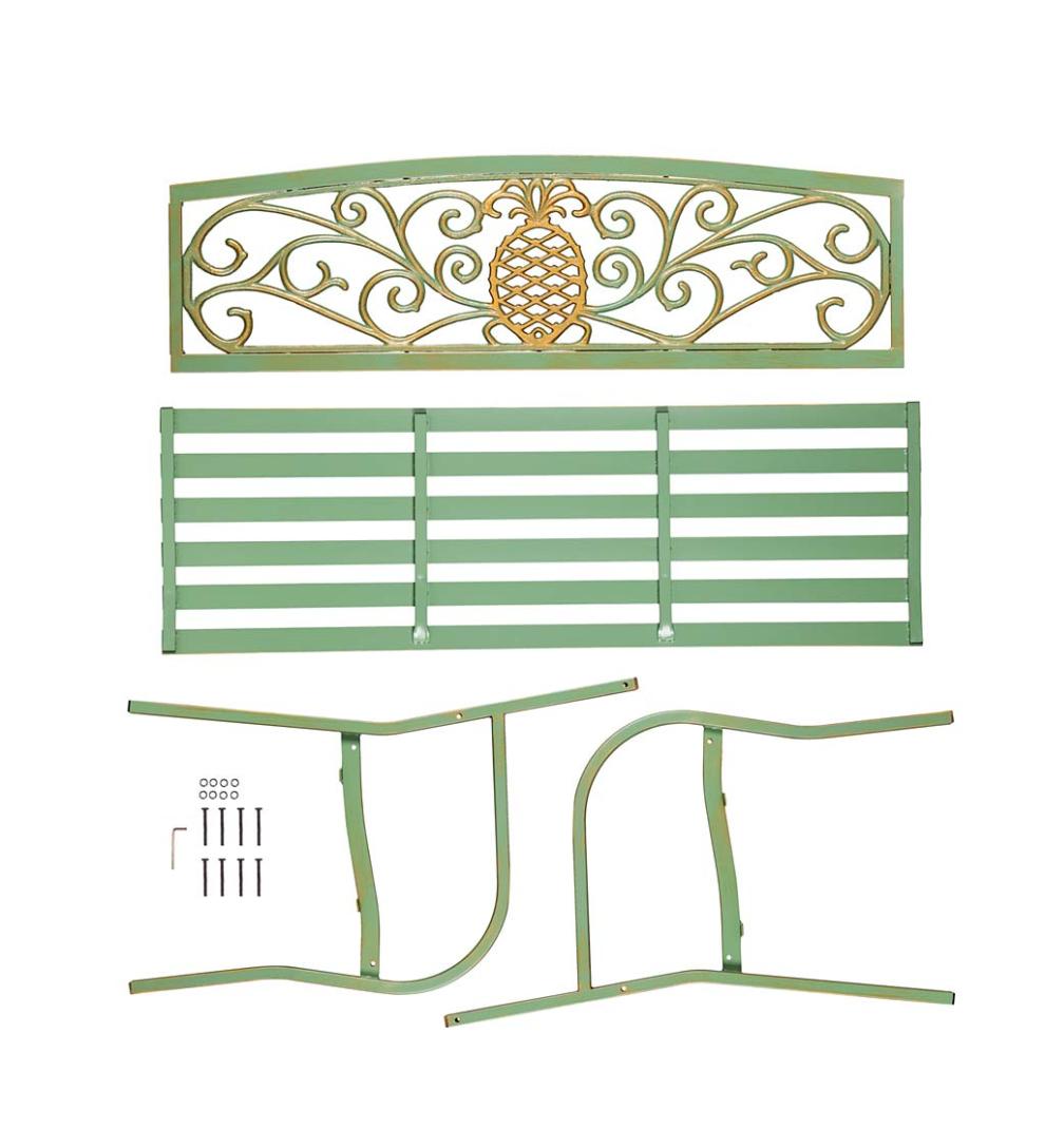 Plow & Hearth Metal Furniture Outdoor Living Pineapple Metal Garden Bench - Verdigris