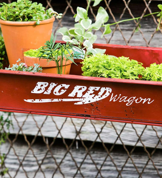 Plow & Hearth Metal Furniture Outdoor Living Red Wagon Potting Table - Red