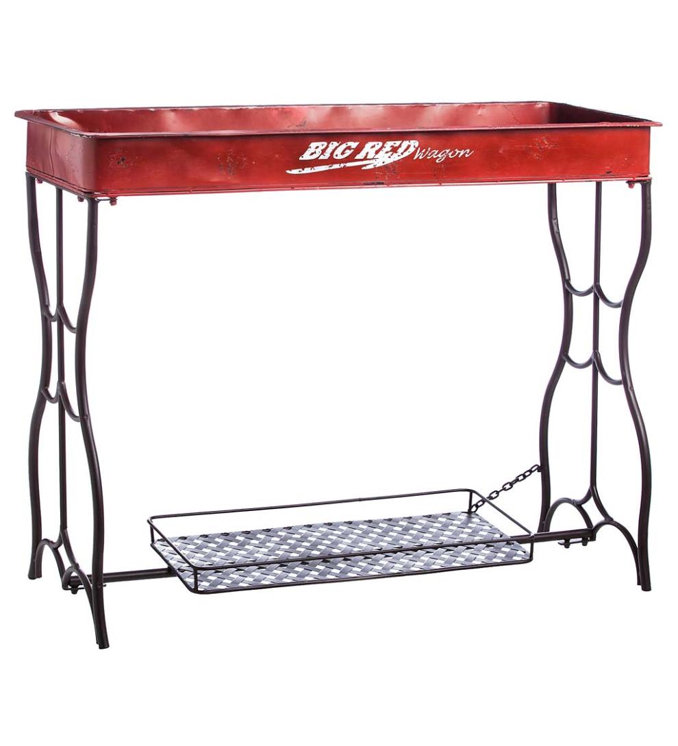 Plow & Hearth Metal Furniture Outdoor Living Red Wagon Potting Table - Red