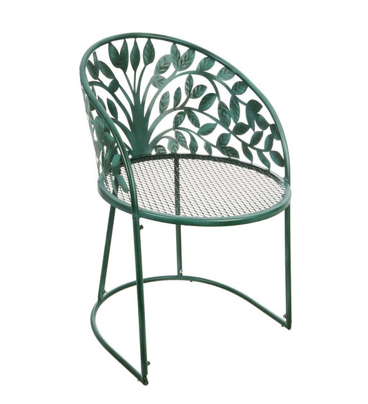 Plow & Hearth Metal Furniture Outdoor Living Tree Of Life Metal Garden Chair With Side Table, 2-Piece Set