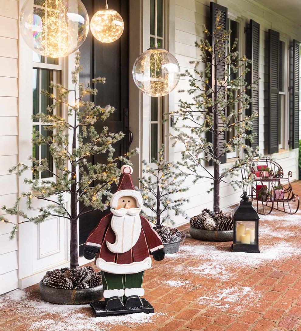 Plow & Hearth Outdoor Lamps & Lighting Outdoor Living Indoor/Outdoor Lighted Snowy Pine Tree
