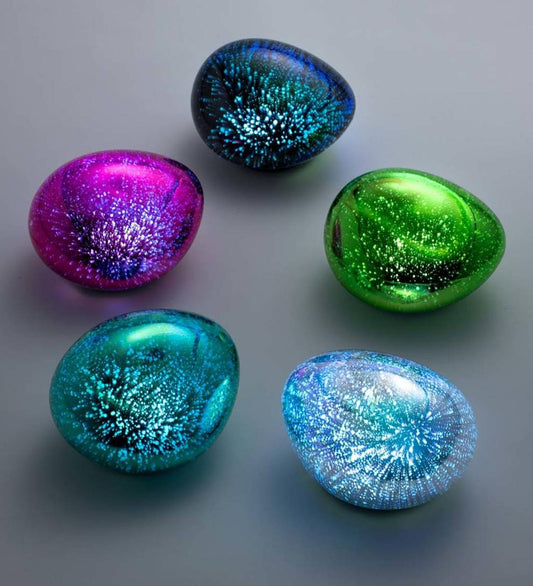 Plow & Hearth Outdoor Lamps & Lighting Outdoor Living Lighted Art Glass Decorative Glowing Garden Rocks - Blue