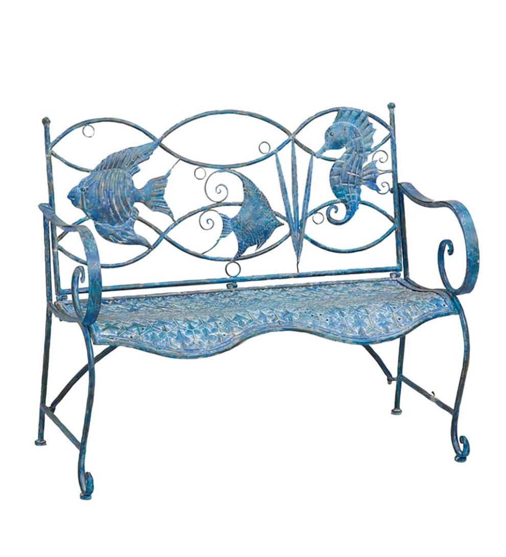 Plow & Hearth Outdoor Seating Sets Outdoor Living Blue Tropical Fish Metal Bench