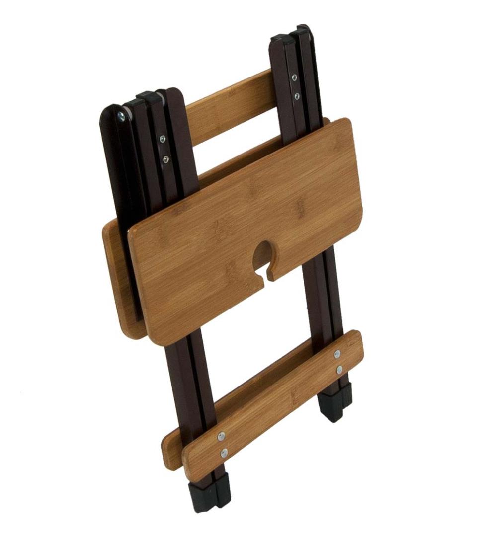 Plow & Hearth Outdoor Side Tables Outdoor Living Bamboo Folding Camp Side Table With Wine Glass Holder - Bamboo/Bronze