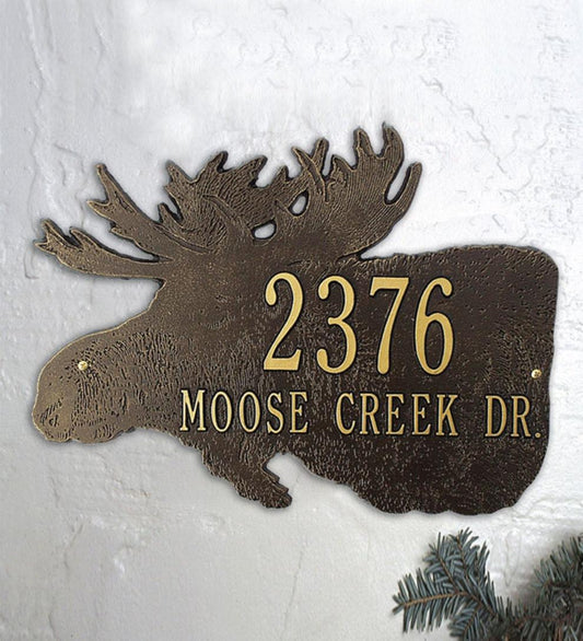 Plow & Hearth Outdoor Wall Art Outdoor Living American-Made Moose Silhouette Address Plaque In Cast Aluminum - Black