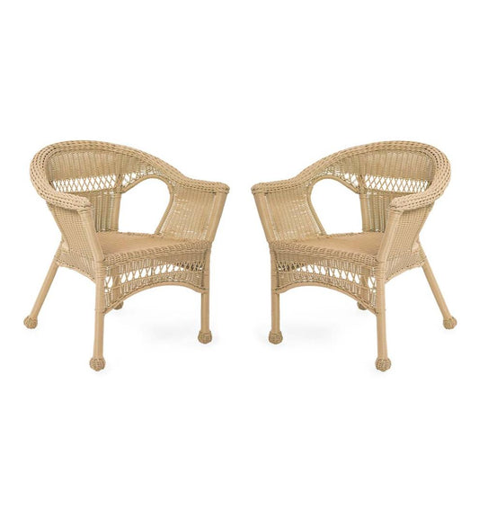 Plow & Hearth Outdoor Wicker Outdoor Living Easy Care Resin Wicker Chairs, Set Of 2 - Black