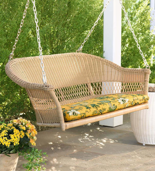 Plow & Hearth Outdoor Wicker Outdoor Living Easy Care Resin Wicker Swing - Natural