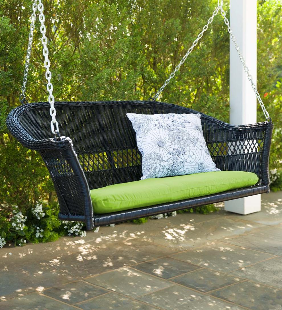 Plow & Hearth Outdoor Wicker Outdoor Living Easy Care Resin Wicker Swing - Natural