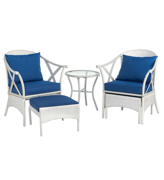 Plow & Hearth Outdoor Wicker Outdoor Living Five Piece White Wicker Patio Furniture Set With Cushions - White