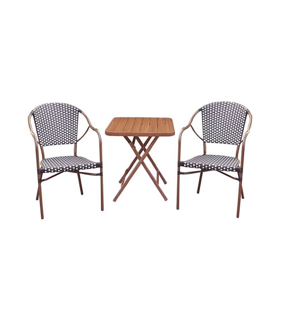 Plow & Hearth Outdoor Wicker Outdoor Living Resin Wicker Bistro Set With Folding Table, 3-Piece - Black