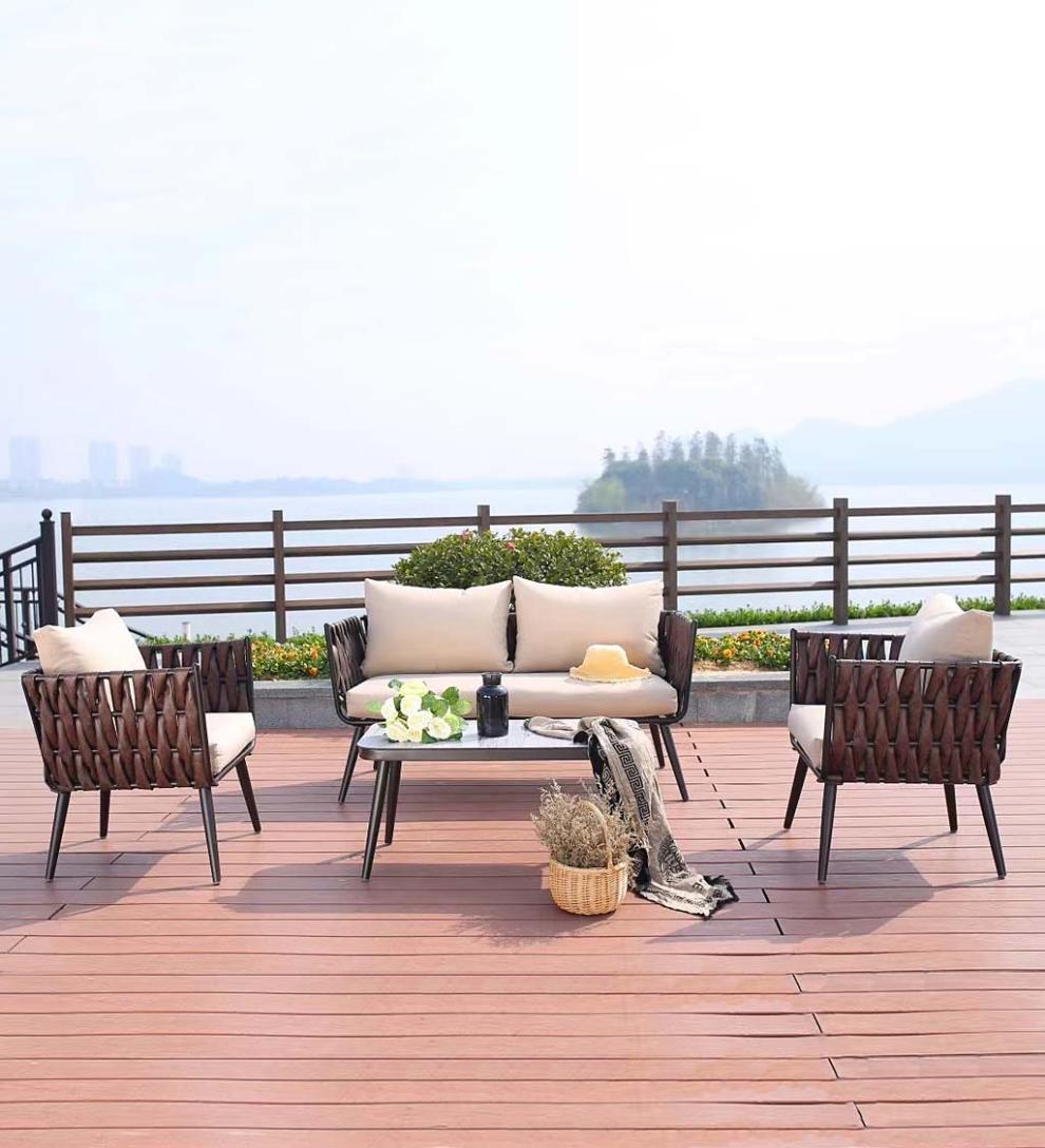 Plow & Hearth Outdoor Wicker Outdoor Living Steel Frame Wicker Sofa Set With Cushions, 4-Piece