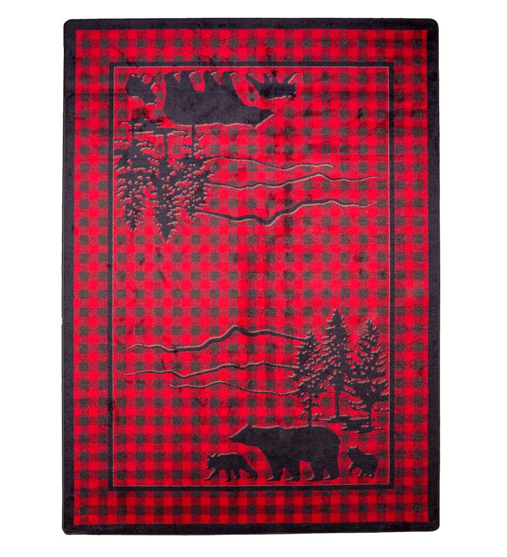 Plow & Hearth Synthetic Rugs Indoor Living Huntington Bear Buffalo Check Endurastran Rug