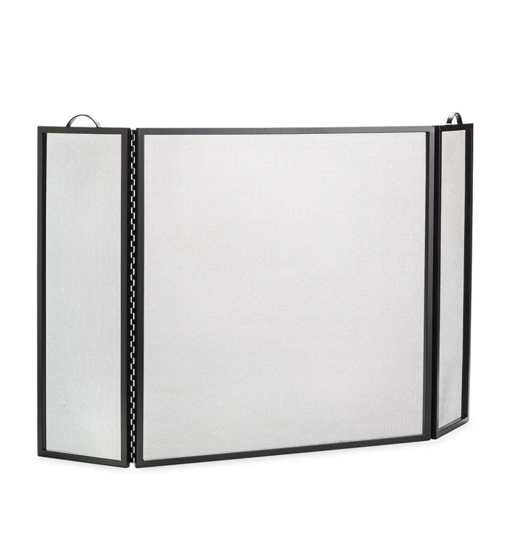 Plow & Hearth Tri-Panel Fireplace Screens Fireplace & Hearth Classic Tri-Fold Flat-Guard Fire Screen - Black