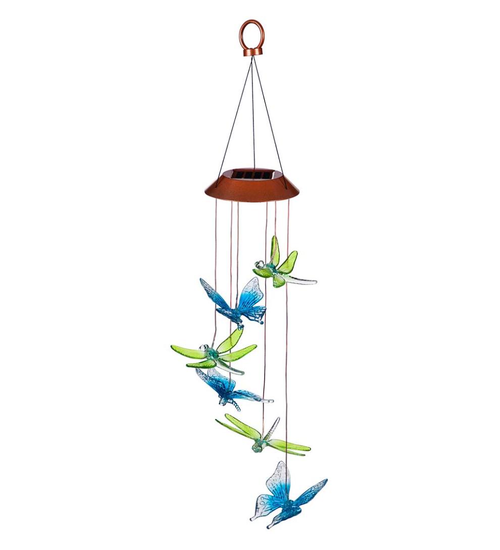 Plow & Hearth Wind Chimes & Mobiles Outdoor Living Color Changing Solar Mobile With Dragonflies And Butterflies