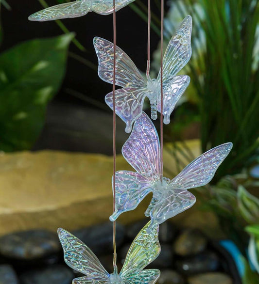 Plow & Hearth Wind Chimes & Mobiles Outdoor Living Color Changing Solar Mobile With Iridescent Butterflies