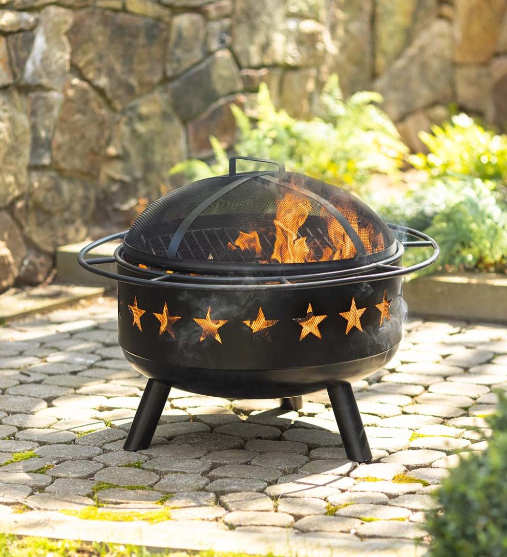 Plow & Hearth Wood Burning Fire Pits Fireplace & Hearth Stars Wood Burning Fire Pit With Cutout Design - Black