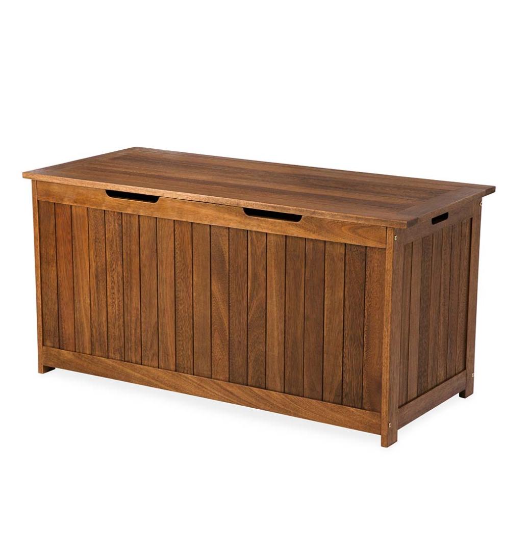 Plow & Hearth Wood Furniture Outdoor Living Eucalyptus Wood Storage Box, Lancaster Outdoor Furniture Collection - Natural