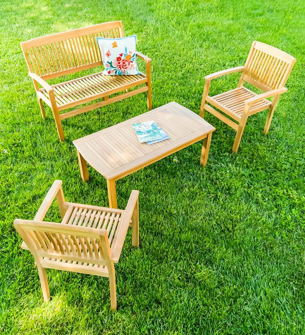Plow & Hearth Wood Furniture Outdoor Living Rectangular Teak Coffee Table
