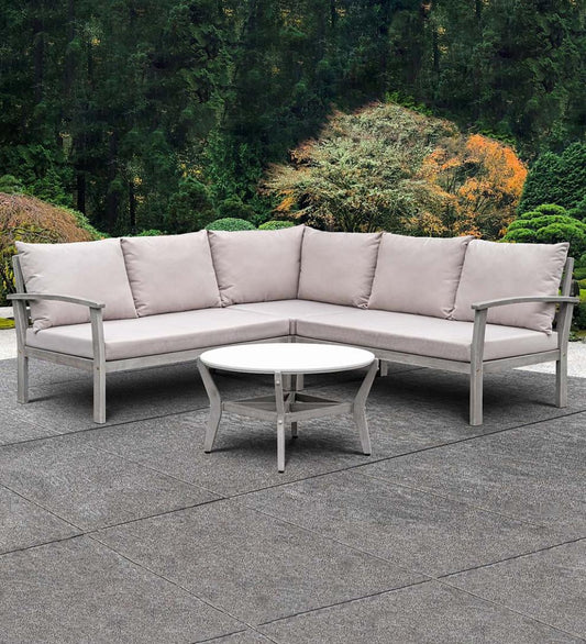 Plow & Hearth Wood Furniture Outdoor Living Ridgewind Outdoor Sectional Sofa Seating Set With Cocktail Table