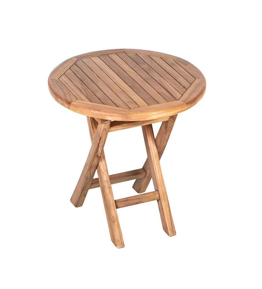 Plow & Hearth Wood Furniture Outdoor Living Small Round Teak Folding Side Table