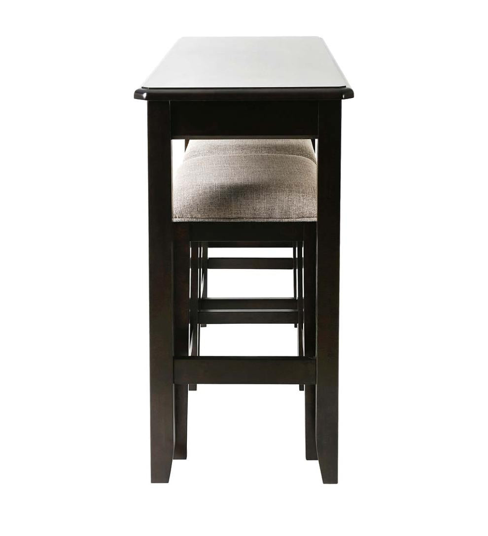 Plow & Hearth Wood Furniture Outdoor Living Sofa Table Set With Saddle Seat Stools - Espresso
