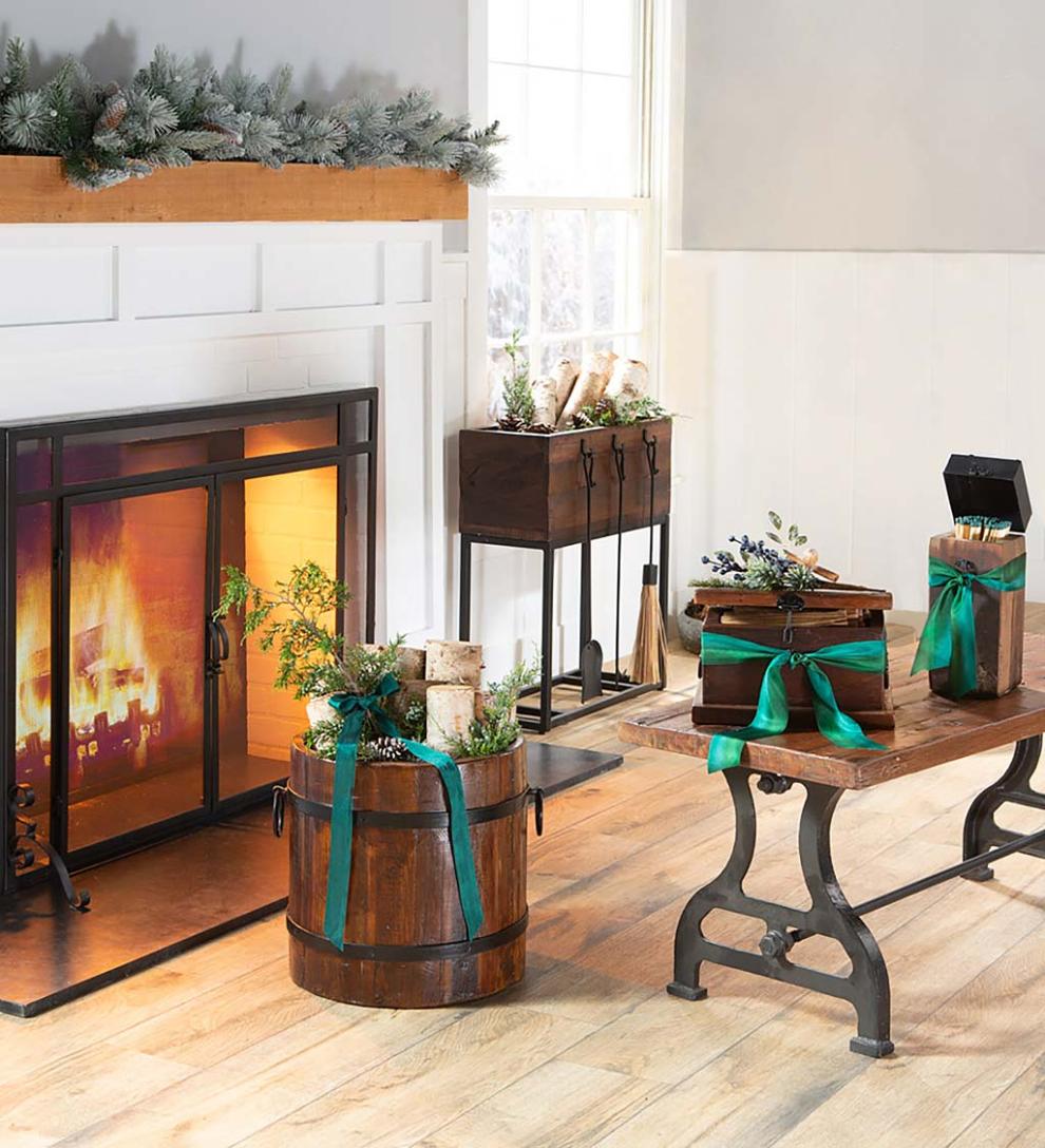 Plow & Hearth Wood Storage & Wood Racks Fireplace & Hearth Birmingham Reclaimed Wood Hearth Storage Box With 5 Lbs. Fatwood