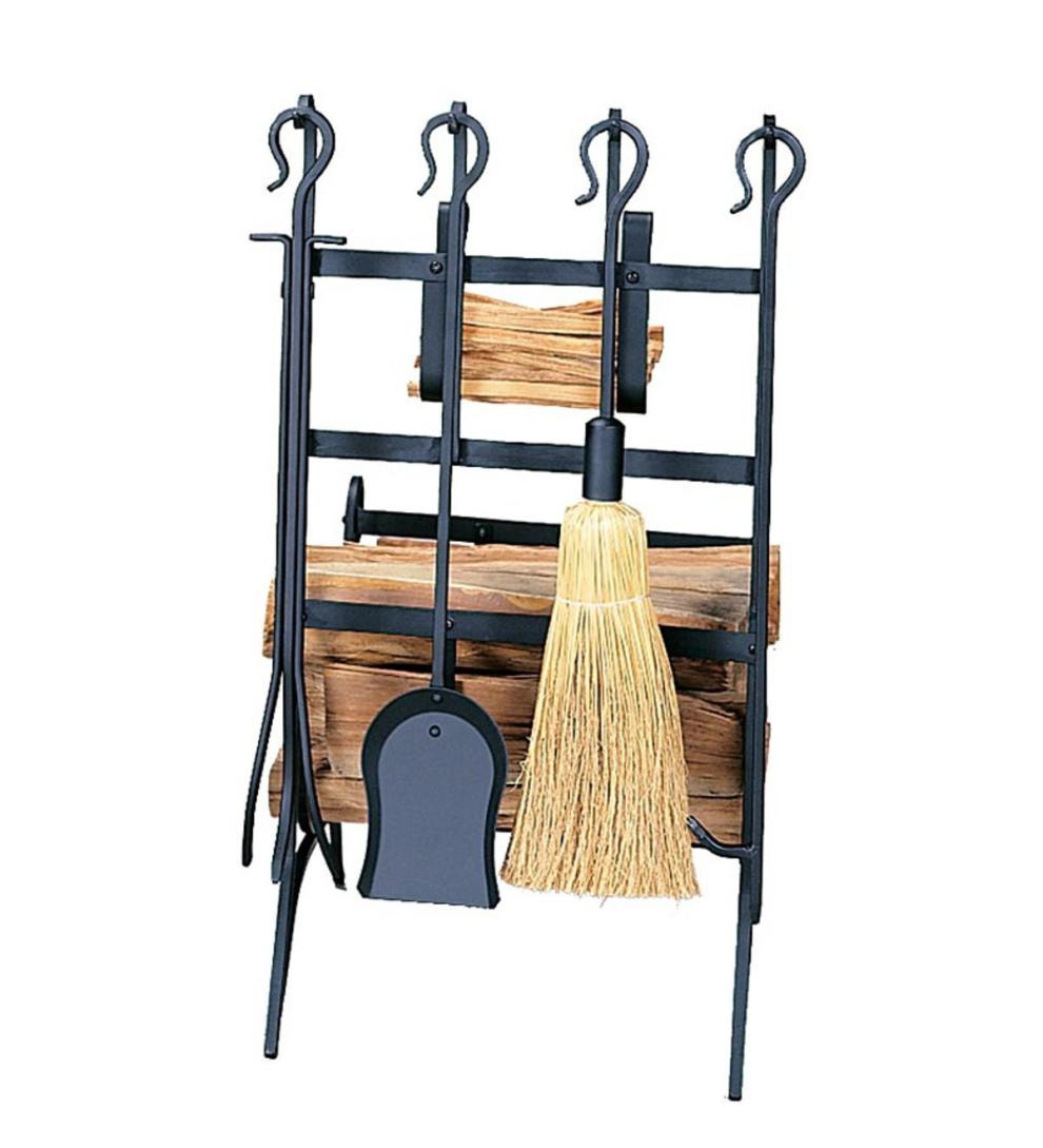 Plow & Hearth Wood Storage & Wood Racks Fireplace & Hearth Black Wrought Iron Log Rack With Tools And Fatwood Rack - Black