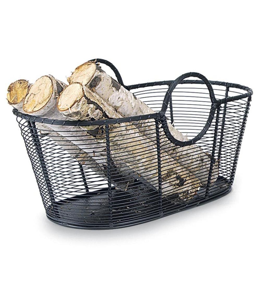 Plow & Hearth Wood Storage & Wood Racks Fireplace & Hearth Small Steel Wire Log Basket - Black