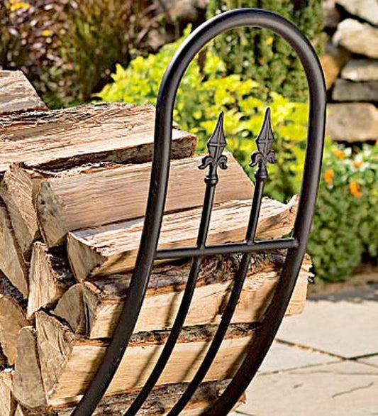 Plow & Hearth Wood Storage & Wood Racks Fireplace & Hearth Steel And Wrought Iron Curved Wood Rack With Finials And Optional Cover