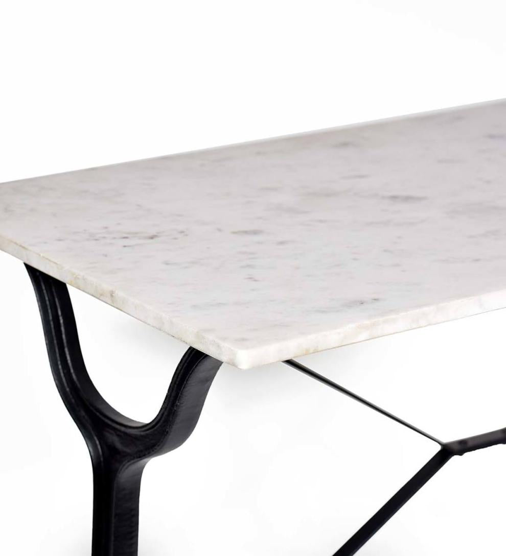 Plow & Hearth Home Office Indoor Living 30"-High Marble-Top Cast Iron Console Table - White