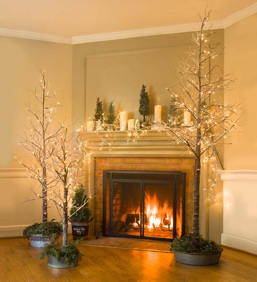 Plow & Hearth Fireplace & Mantel Décor Fireplace & Hearth Indoor/Outdoor Snowy Garland With 48 Micro Lights, 5'L