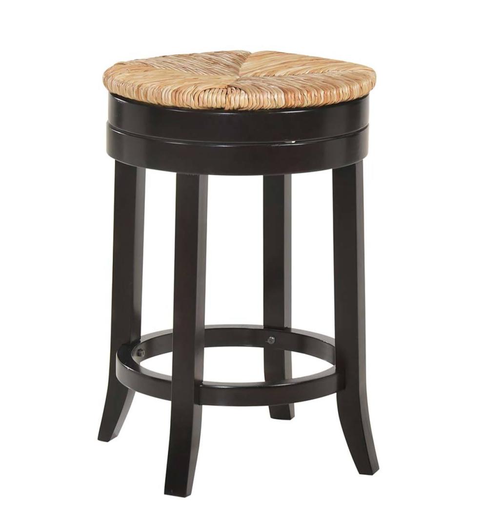 Plow & Hearth Kitchen & Bar Stools Indoor Living 24" Round Rush Seat Swivel Counter Stool - Antique Black