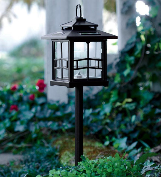Plow & Hearth Outdoor Lamps & Lighting Outdoor Living 3-In-1 Solar Lanterns With Shepherd'S Hook/Ground Stake, Set Of 2 - Bronze