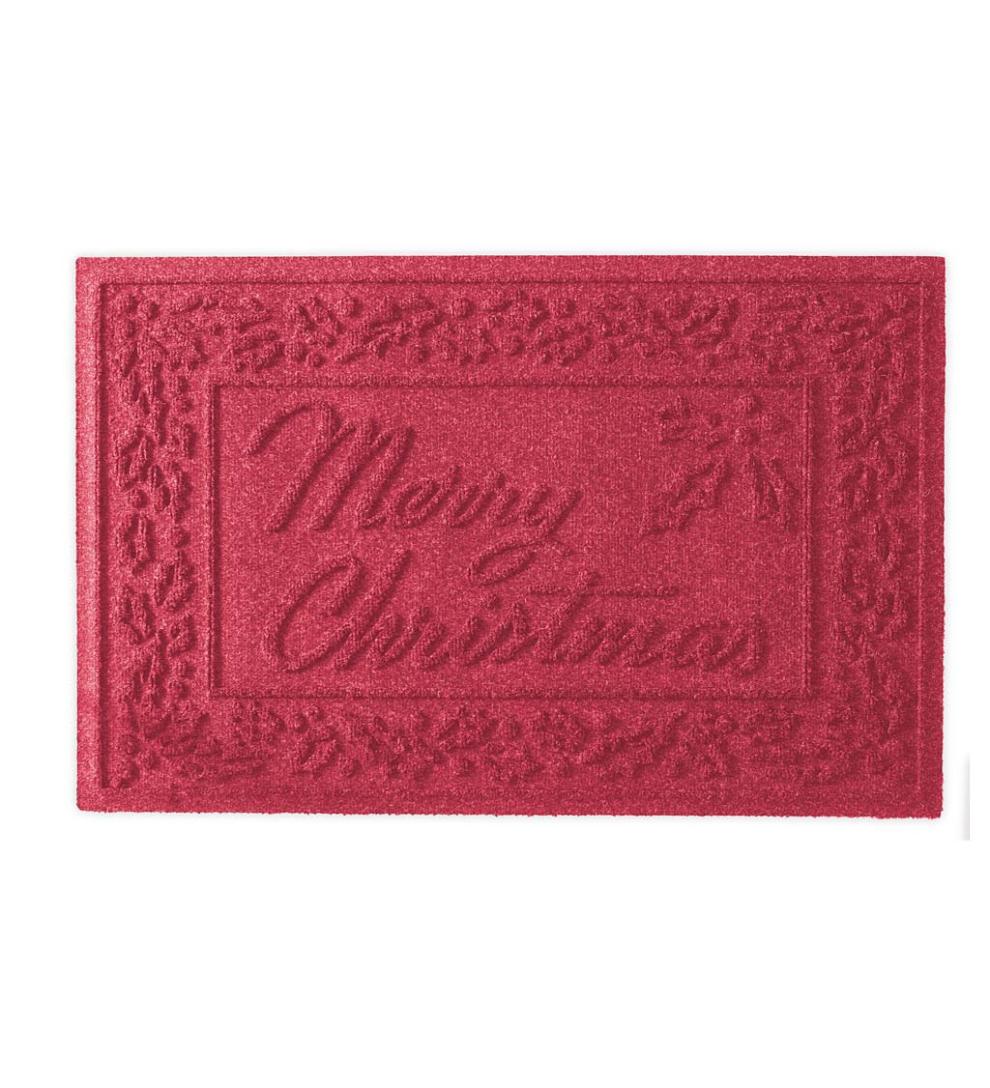 Plow & Hearth Doormats Indoor Living Waterhog Merry Christmas Doormat, 20" X 30" - Green