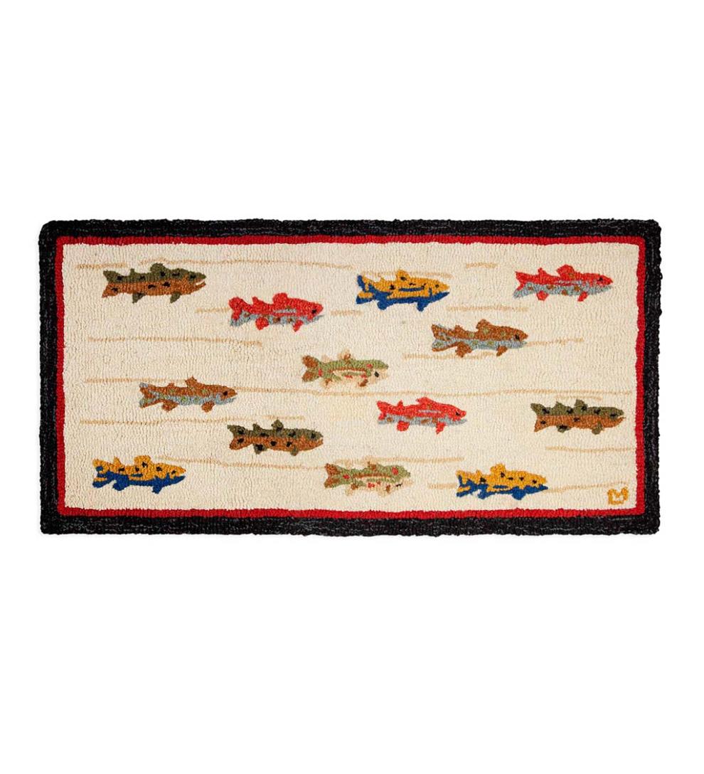 Plow & Hearth Hearth Rugs Fireplace & Hearth Summer Trout Hand-Hooked Wool Rug, 24" X 48"