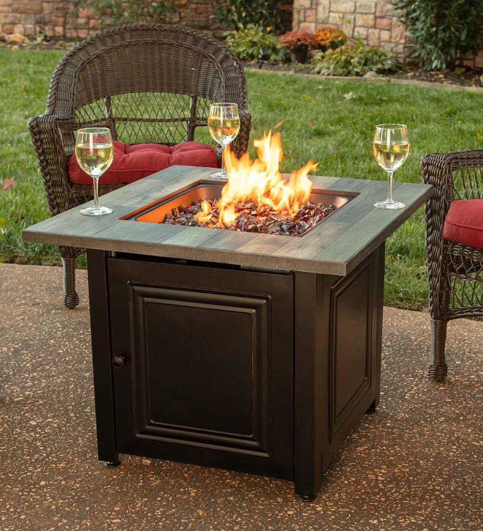 Plow & Hearth Fire Pits Fireplace & Hearth Aberdeen Outdoor Lp Gas Fire Pit With Printed Resin Mantel, 30"