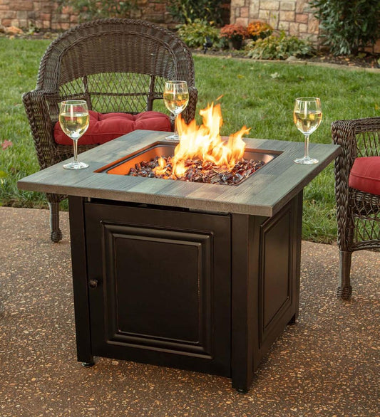 Plow & Hearth Fire Pits Fireplace & Hearth Aberdeen Outdoor Lp Gas Fire Pit With Printed Resin Mantel, 30"