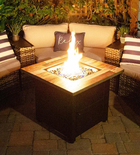 Plow & Hearth Fire Pits Fireplace & Hearth Beldon Outdoor Lp Gas Fire Pit With Printed Resin Mantel, 30"