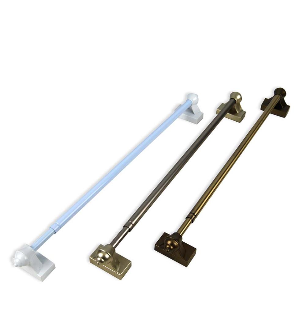 Plow & Hearth Curtain Rods & Hardware Indoor Living Adjustable Magnetic Curtain Rod, 15-28" - Antique Brass