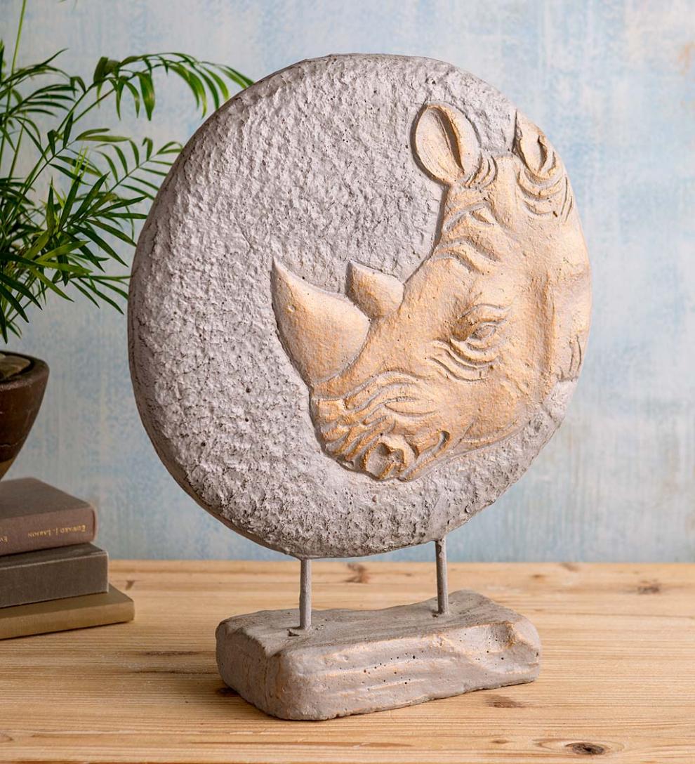 Plow & Hearth Home Accents Indoor Living Tabletop Round Rhinoceros 3-Dimensional Sculpture DÉCor