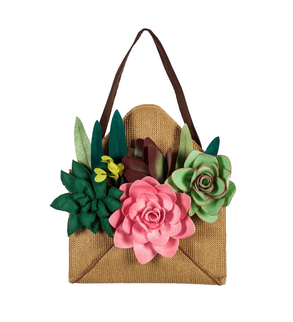 Plow & Hearth Home Accents Indoor Living Burlap Envelope Of Succulents Hanging Door DÉCor