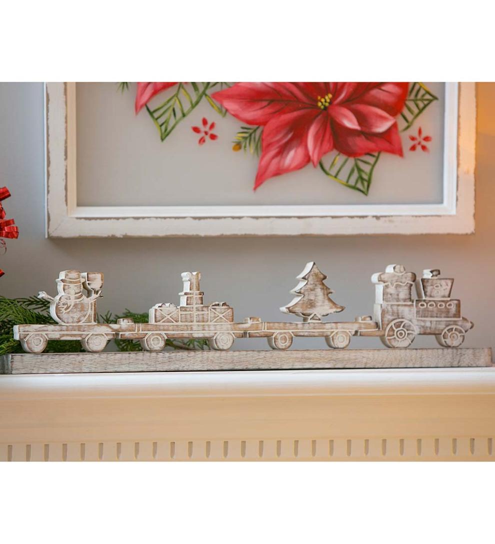 Plow & Hearth Fireplace & Mantel Décor Fireplace & Hearth Wooden Holiday Train Tabletop DÉCor