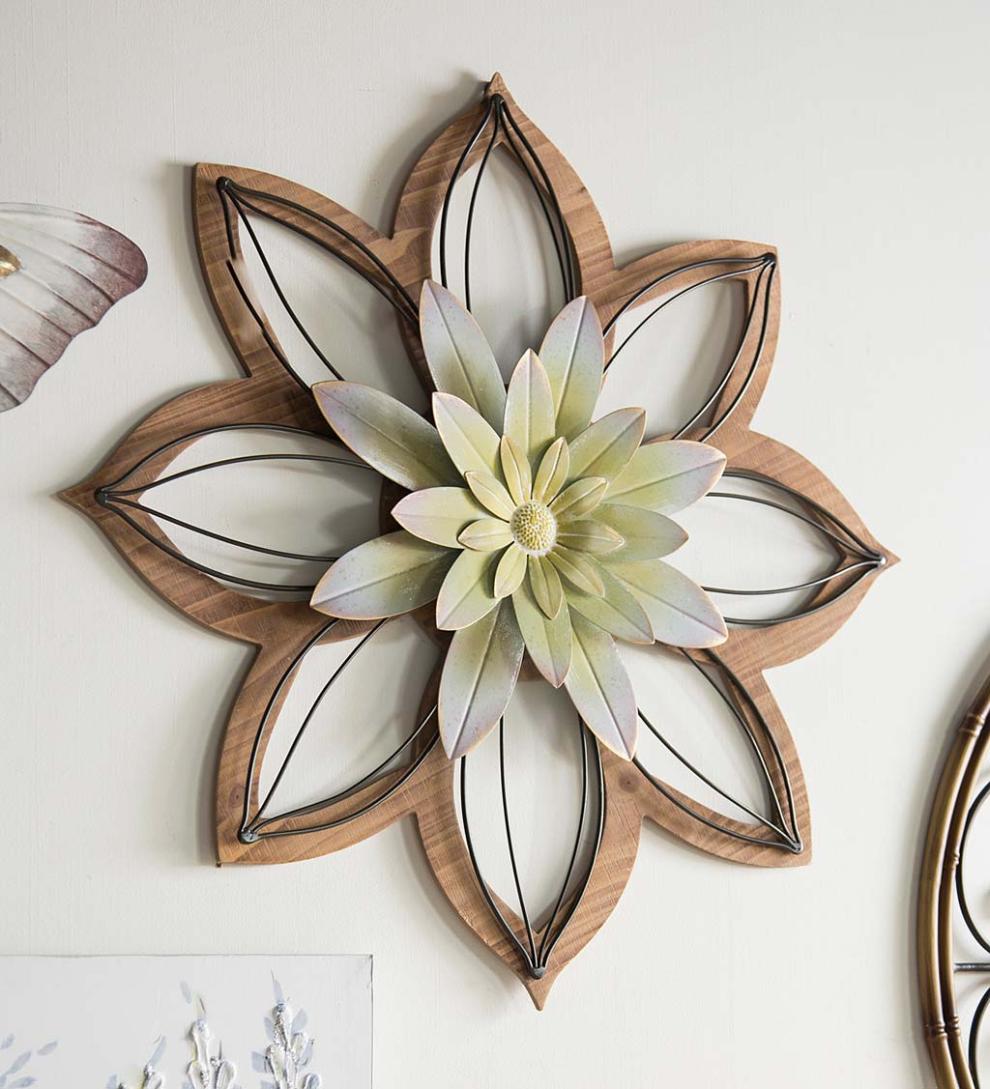 Plow & Hearth Home Accents Indoor Living Wood And Metal Floral Wall DÉCor