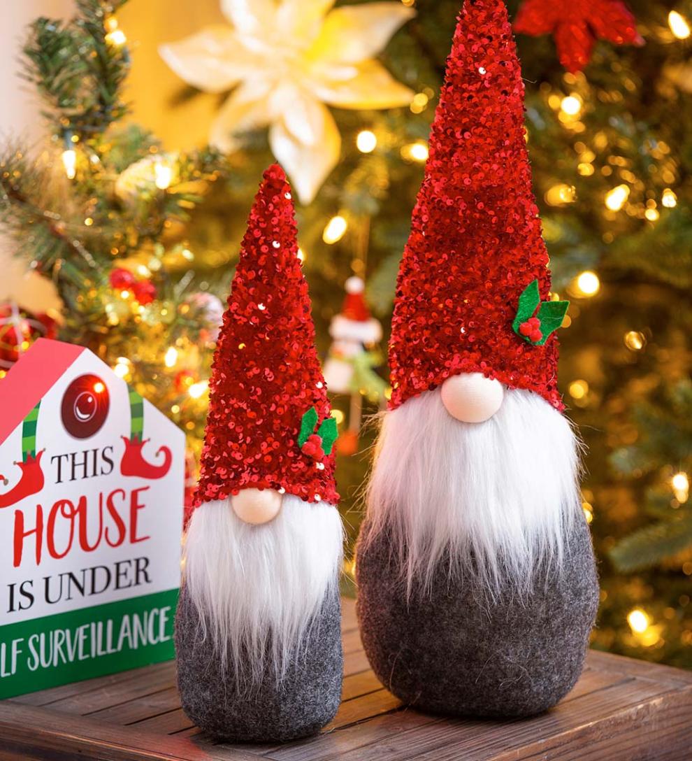 Plow & Hearth Home Accents Indoor Living Holiday Sparkle Plush Gnome Table DÉCor, Set Of 2