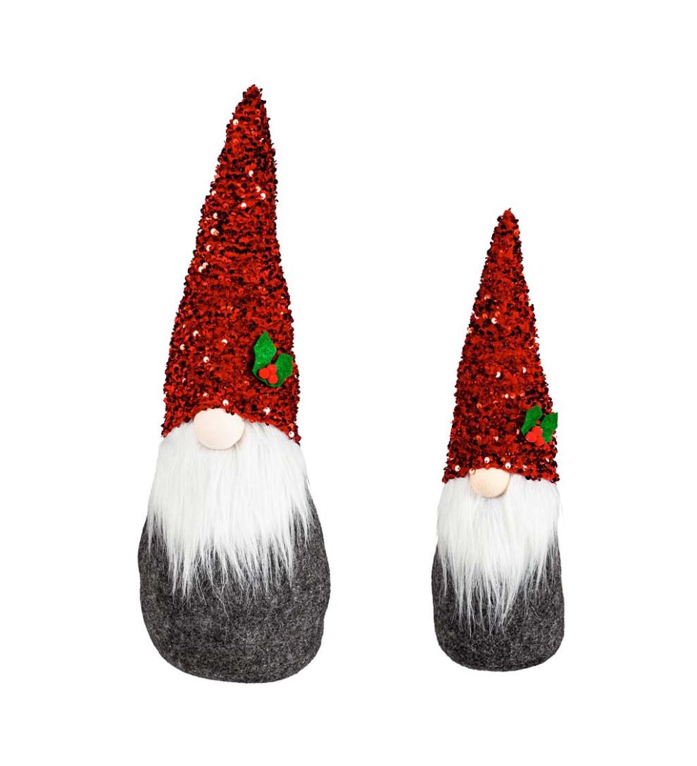 Plow & Hearth Home Accents Indoor Living Holiday Sparkle Plush Gnome Table DÉCor, Set Of 2