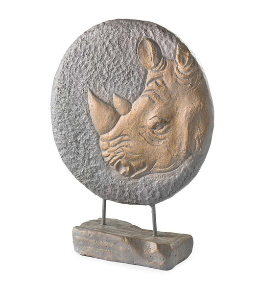 Plow & Hearth Home Accents Indoor Living Tabletop Round Rhinoceros 3-Dimensional Sculpture DÉCor