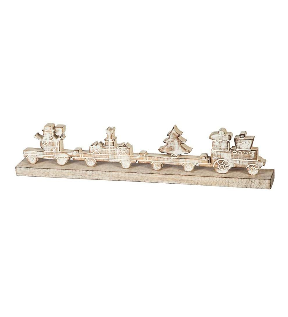 Plow & Hearth Fireplace & Mantel Décor Fireplace & Hearth Wooden Holiday Train Tabletop DÉCor