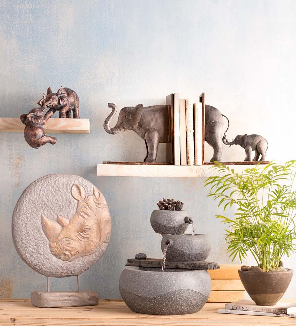 Plow & Hearth Home Accents Indoor Living Tabletop Round Rhinoceros 3-Dimensional Sculpture DÉCor