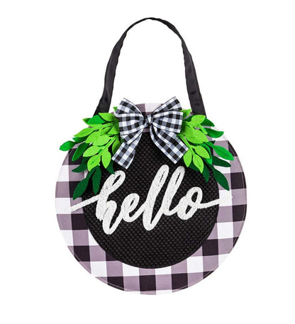 Plow & Hearth Home Accents Indoor Living Buffalo Check Green Foliage Hello Hanging Door DÉCor